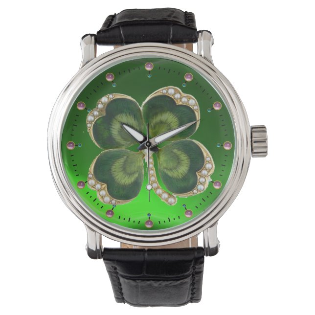 Montre Bijou Shamrock Gold Saint Patrick avec perles (devant)