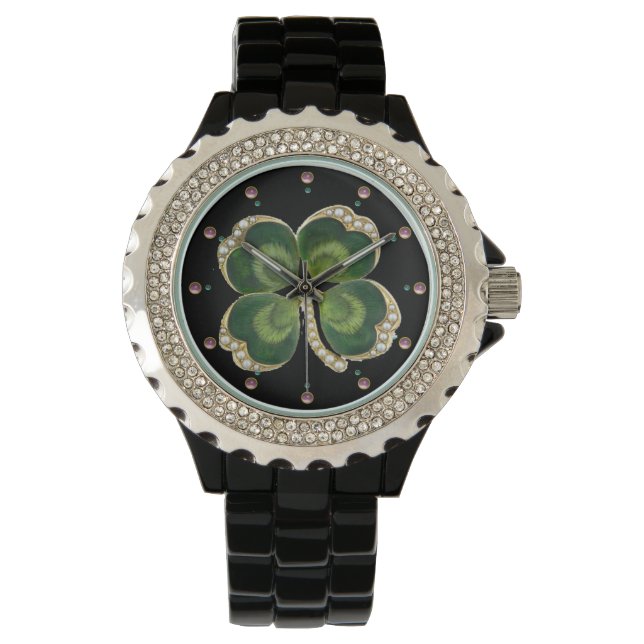 Montre Bijou Shamrock Gold Saint Patrick avec perles (devant)