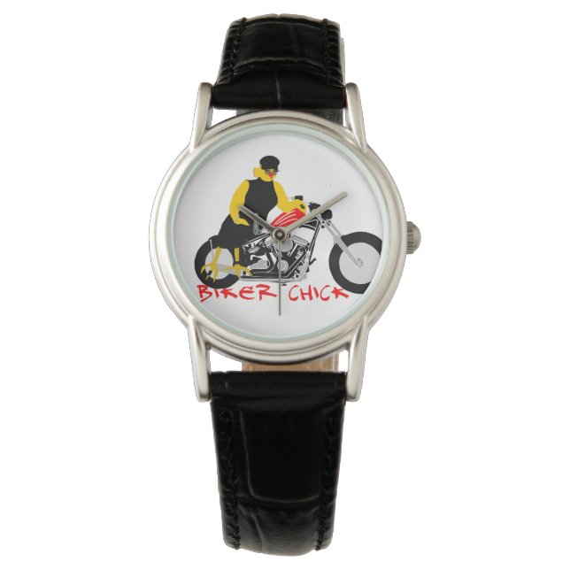 Montre BIKER CHICK assise sur sa moto (devant)