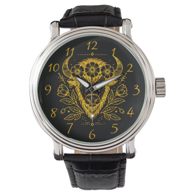 Montre Bison avec couronne florale en conception complexe (devant)