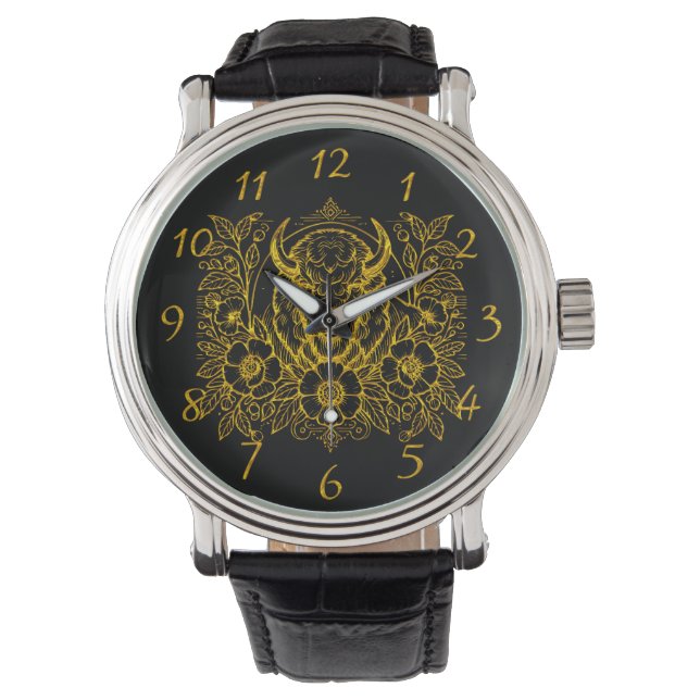 Montre Bison d'or parmi les fleurs (devant)