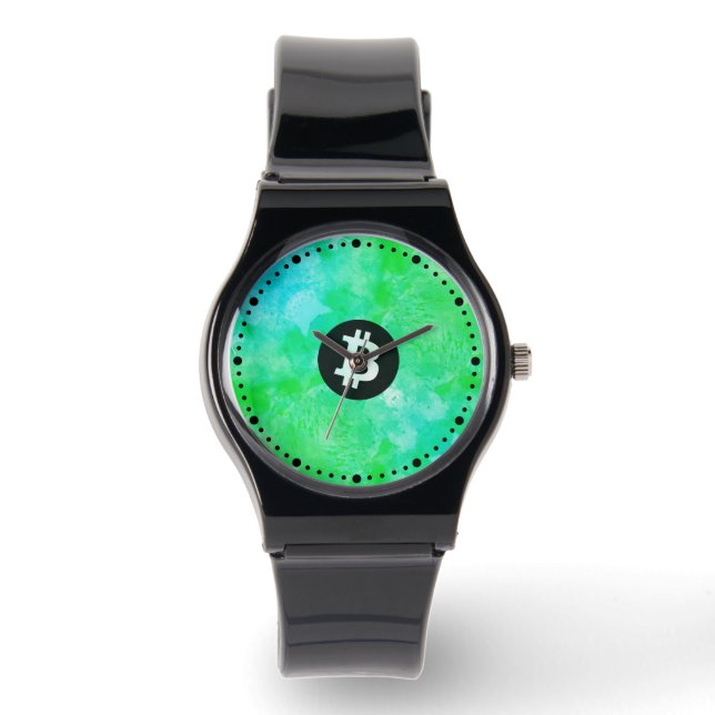 Montre Bitcoin Aquarelle (Style $ - Green Day) (Recto)