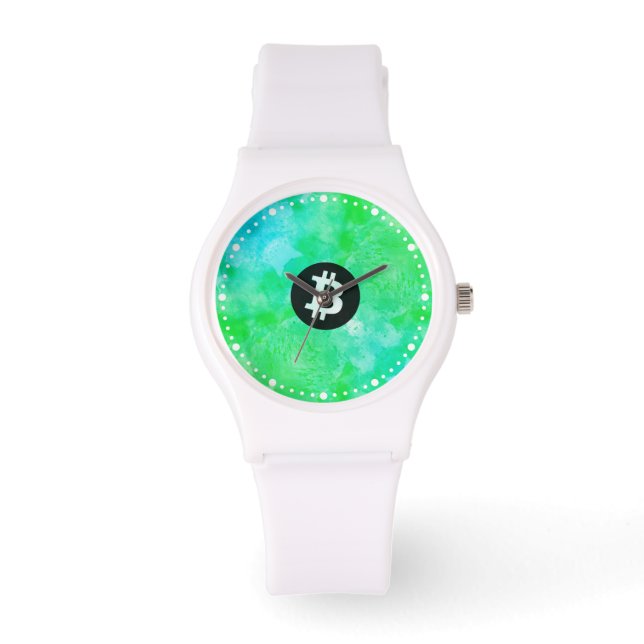 Montre Bitcoin Aquarelle (Style $ - Green Day) (Recto)