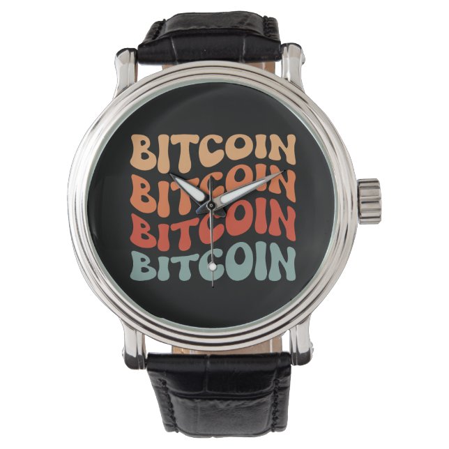 Montre Bitcoin Wavy Text Style Crypto Typographie Design (devant)