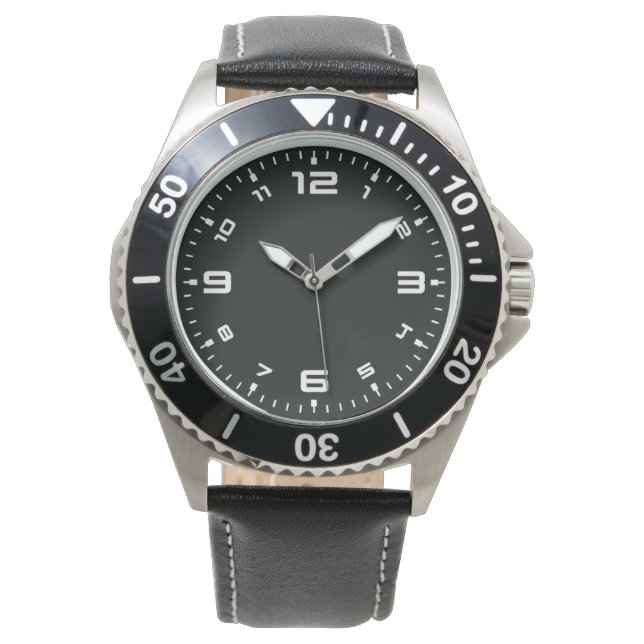 Montre Black acier inoxydable bracelet en cuir noir (devant)