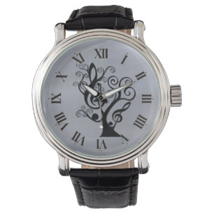 Montre Black and Silver Music Treble Clef Tree Watch