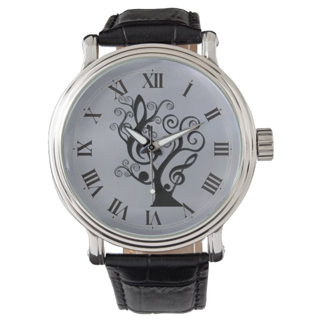 Montre Black and Silver Music Treble Clef Tree Watch (devant)