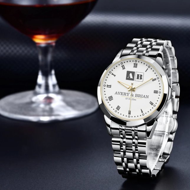 Montre Black and White Monogram Wedding  (Créateur téléchargé)