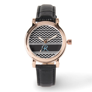 Montre Black Blanc Chevron gothique Zigzag Monogramme