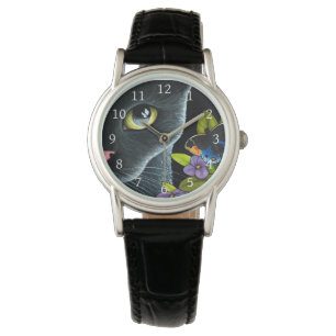 Montre Black Cat 557 Papillon bleu Fleurs