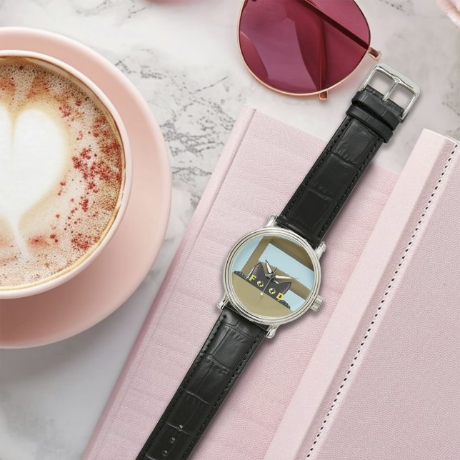 Montre Black Cat Food Funny Hungry Kitty Humor (Créateur téléchargé)