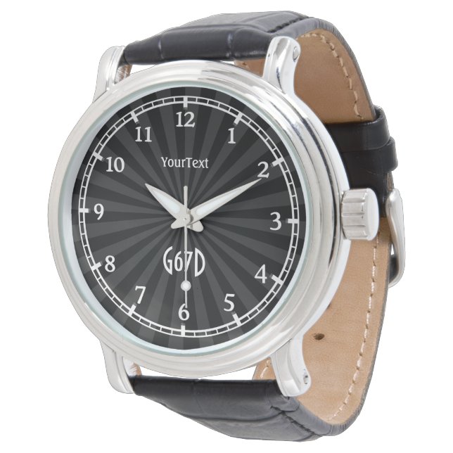 Montre Black Charcoal Sunburst Dial Texte et Monogramme (Incliné)