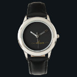 Montre Black Gold Modern Script Girl Monogramme Nom<br><div class="desc">Monogramme simple noir et or Monogramme Nom Monographie. Cela rend le cadeau parfait pour 16 ans,  mariage,  douche nuptiale,  anniversaire,  baby shower ou bachelorette pour quelqu'un qui aime le luxe glam et les styles chic.</div>