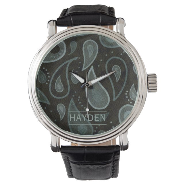 Montre Black Grey Paisley Pattern Elegant Personalised (devant)