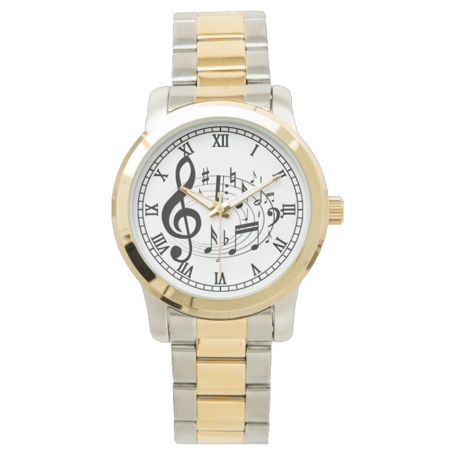 Montre Black Musical Notes dans Oval Shape designer montr (devant)
