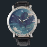 Montre Black Pegasus Emerging<br><div class="desc">Une manipulation photographique cool d'un cheval pegasus noir, avec des ailes tendues, émergeant de la mer bleue profonde la nuit avec la rive mousse sous ses pieds. De beaux éclairages et des ombres créent une atmosphère mystique magique d'imaginaire.</div>
