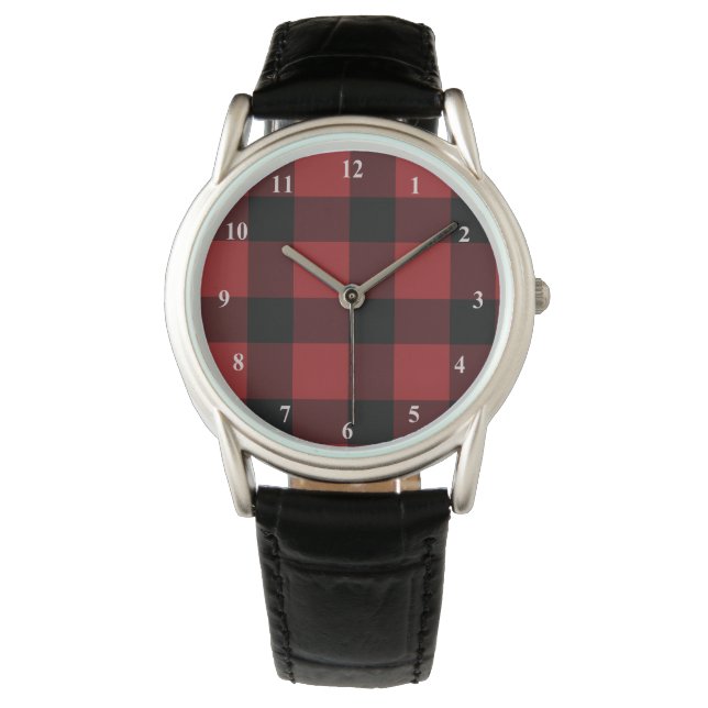 Montre Black Red Buffalo Plaid Check Watch (devant)