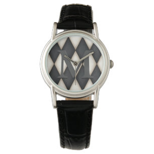 Montre Black & White Harlequin Check Elegant 3-D monogram