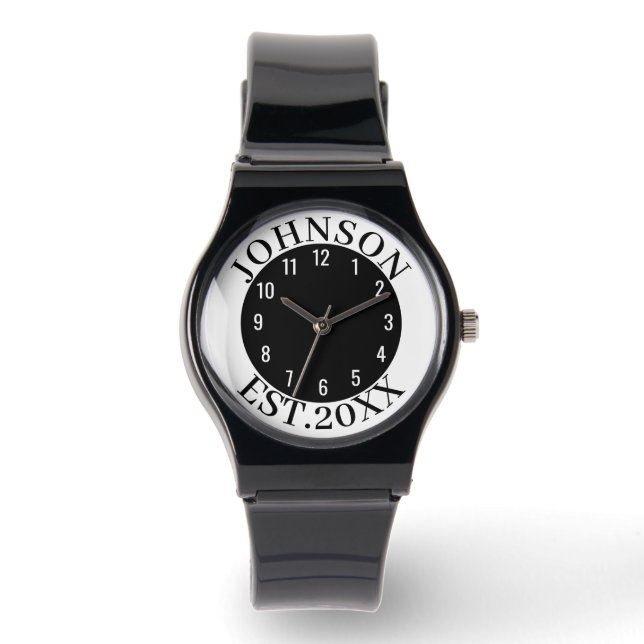 Montre Black & White Minimal Personalized Family Name Est (Recto)