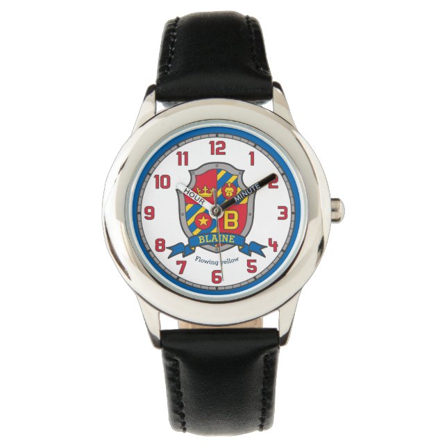 Montre Blaine garçons nom personnalisé crête rouge bleu j (devant)