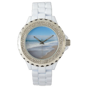 Montre Blanc avec strass accent visage femmes E Watch
