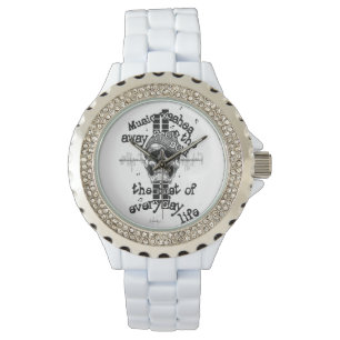Montre blanche de crâne de musique de Bling