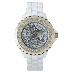 Montre blanche de filles d'émail de cavalier du
