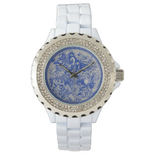 Montre blanche de filles d'émail de cavalier du