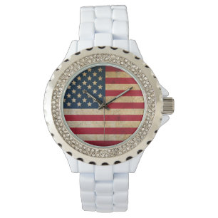 Montre blanche d'émail de drapeau américain