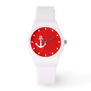 Montre Blanche Et Rouge Avec Symbole Ancre