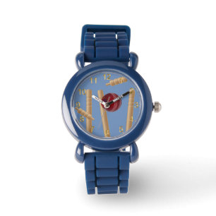 Montre Bleu Balle De Cricket Frappant Les Pompes,