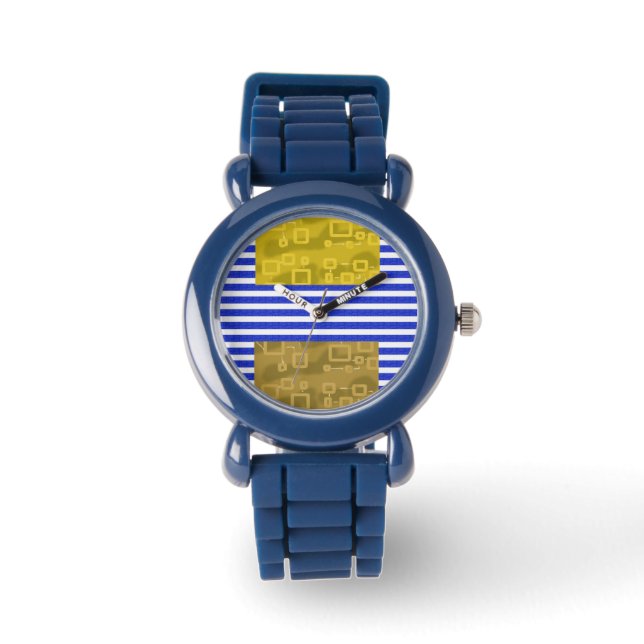 Montre Bleu Bleu Bleu Or Géométrique (Recto)