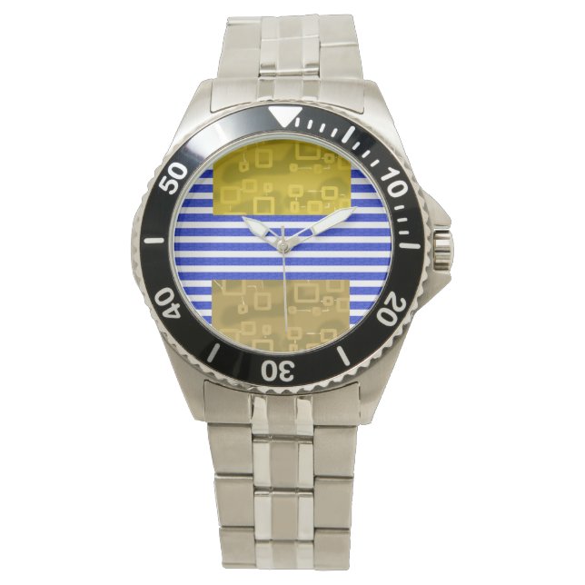 Montre Bleu Bleu Bleu Or Géométrique (devant)