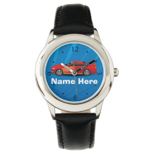 Montre Bleu clair avec Red Sports Voitures Flames Enfants