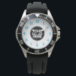 Montre Bleu Clair | Logo d'entreprise Simple Professional<br><div class="desc">Créez votre propre logo d'entreprise Light blue Simple Professional Watch ! Ajoutez le logo,  la photo ou toute image de votre entreprise. Un design épuré et moderne en noir et blanc,  entièrement personnalisable,  pour un look clair et élégant.</div>