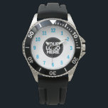 Montre Bleu Clair | Logo d'entreprise Simple Professional<br><div class="desc">Créez votre propre logo d'entreprise Light blue Simple Professional Watch ! Ajoutez le logo,  la photo ou toute image de votre entreprise. Un design épuré et moderne en noir et blanc,  entièrement personnalisable,  pour un look clair et élégant.</div>