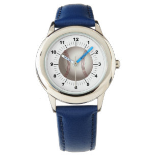Montre Bleu de baseball pour enfant bracelet en cuir