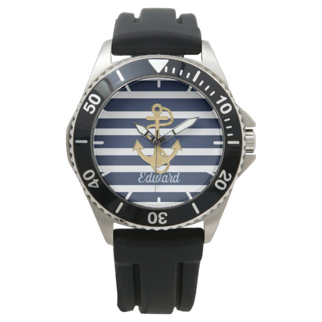 Montre Bleu et Ancre or Nautique (devant)