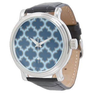 Montre Bleu et Bébé Bleu Trellis, treillis, Quatrefoil