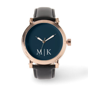 Montre Bleu et blanc foncé de la marine Monogramme mode