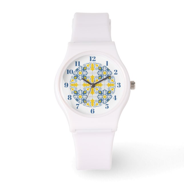 Montre Bleu et jaune joli carrelage portugais motif (Recto)