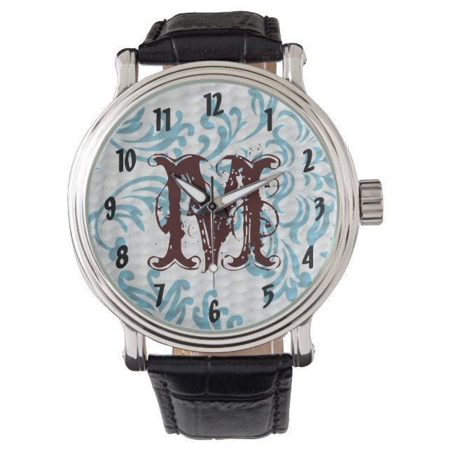 Montre Bleu Filigree Damask Wrist Watch (devant)
