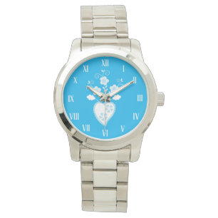 Montre Bleu folk Coeur portugais en fleurs