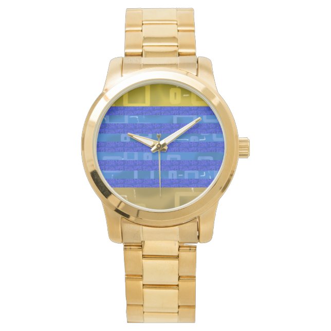 Montre Bleu Froid Or Géométrique Rayures (devant)