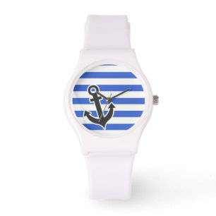 Montre Bleu Han Rayures horizontales ; Ancre Nautique