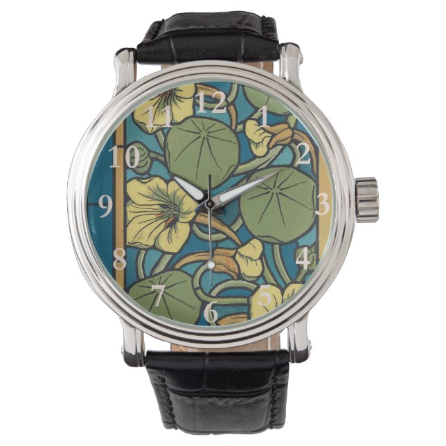 Montre Bleu jaune Nasturtium Fleur Nouveau Motif (devant)