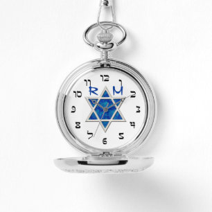 Montre Bleu Magen David, Faux Hébreux Numéros, Monogramme