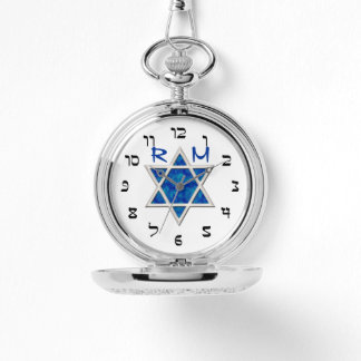 Montre Bleu Magen David, Faux Hébreux Numéros, Monogramme