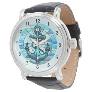 Montre Bleu nautique Ancre verre