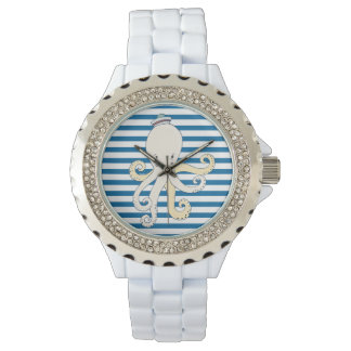 Montre Bleu octopus et blanc bande horizontale